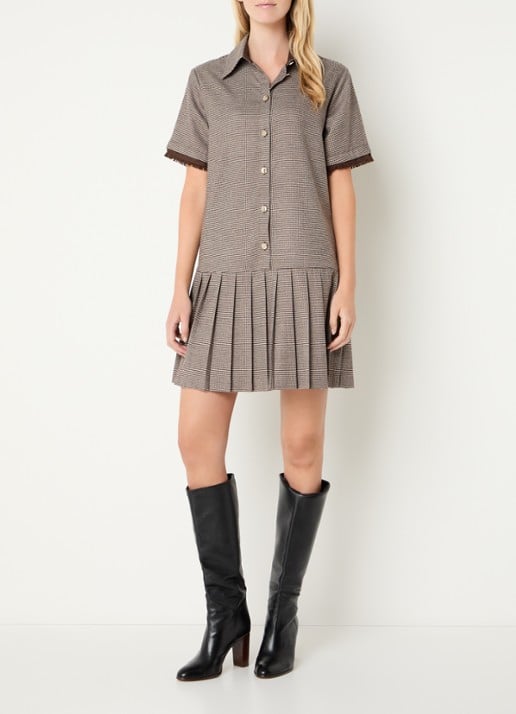 Liu Jo Mini blousejurk met pied-de-poule dessin - voorkant 2 bruin