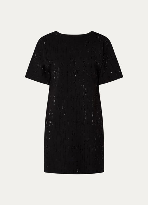 Liu Jo Mini jurk met boothals en strass - voorkant 3 zwart