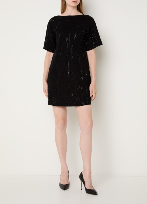 Liu Jo Mini jurk met boothals en strass - voorkant 4 zwart