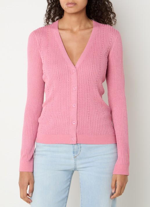 Liu Jo Ribgebreid vest met lurex en V-hals