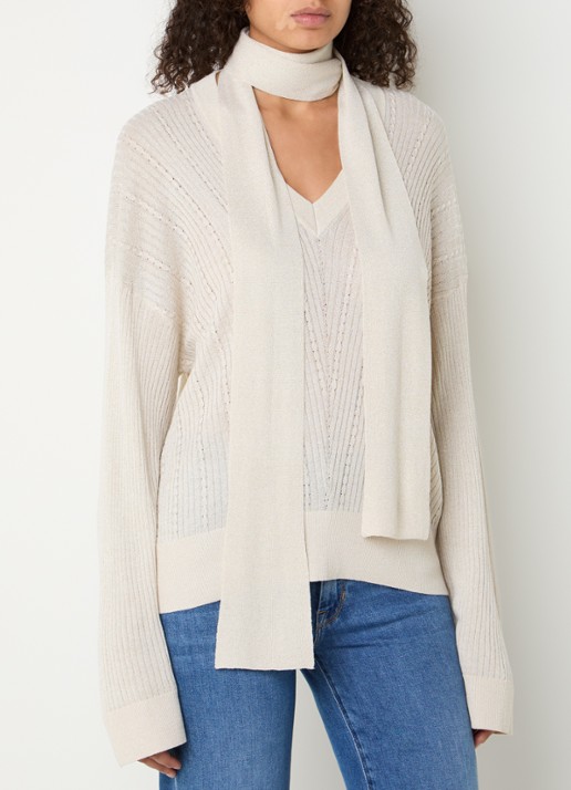 Liu Jo Ribgebreide pullover met sjaalkraag en lurex