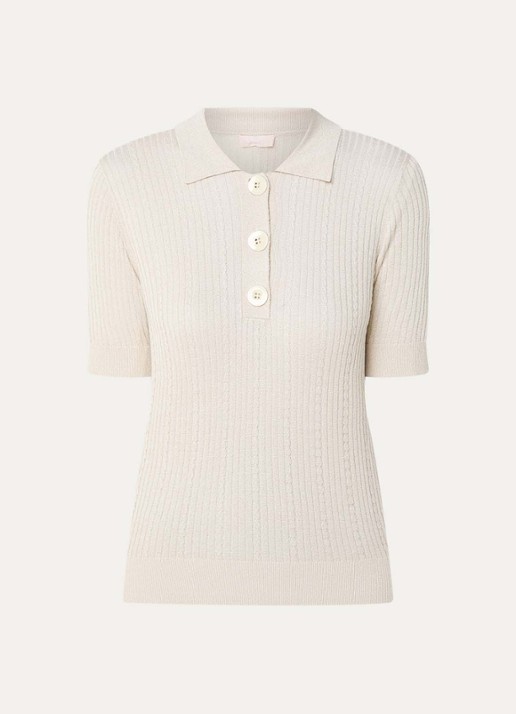 Liu Jo Ribgebreide top met polokraag en lurex - voorkant 3 creme
