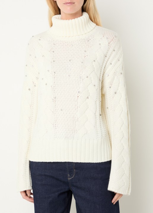 Liu Jo Ribgebreide trui in wolblend met col - detail beige
