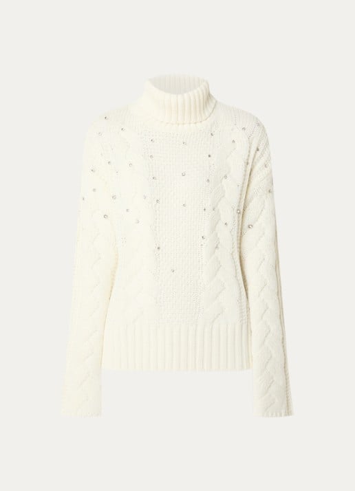 Liu Jo Ribgebreide trui in wolblend met col - voorkant 3 beige