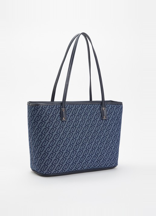 Liu Jo Shopper van denim met logoprint - achterkant 4 donkerblauw