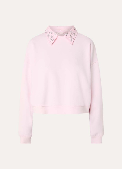 Liu Jo Sweater met afneembare kraag en strass - voorkant 2 zalmroze
