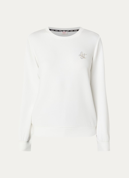 Liu Jo Sweater met logo en ronde hals - voorkant 3 wit