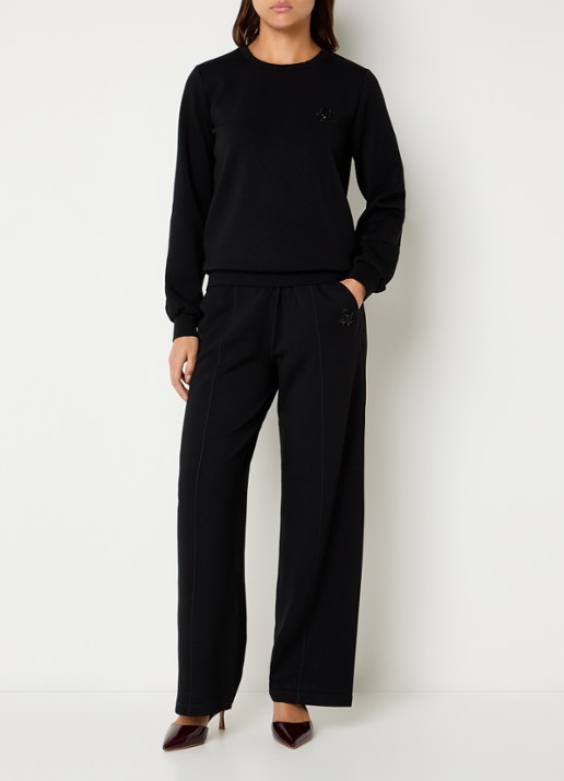 Liu Jo Sweater met logo en ronde hals - voorkant 4 zwart