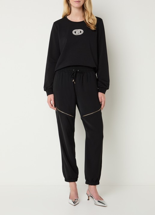 Liu Jo Sweater met logo en strass - voorkant 2 zwart