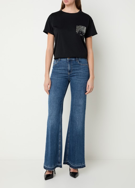 Liu Jo T-shirt met borstzak en strass - voorkant 3 zwart