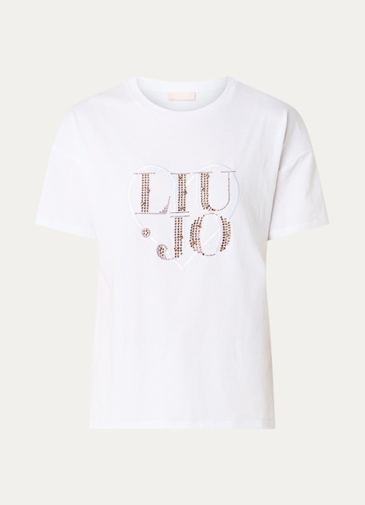Liu Jo T-shirt met logo en strass - voorkant wit