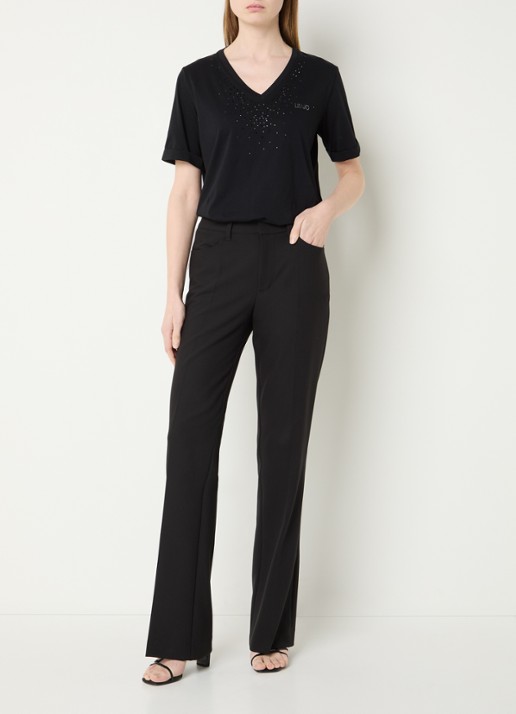Liu Jo T-shirt met logo en strass - voorkant 2 zwart