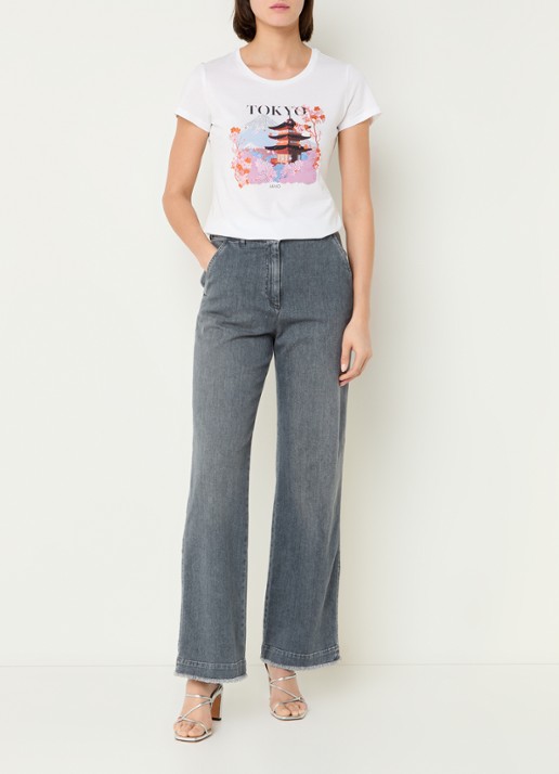 Liu Jo T-shirt met print en strass - voorkant 2 wit