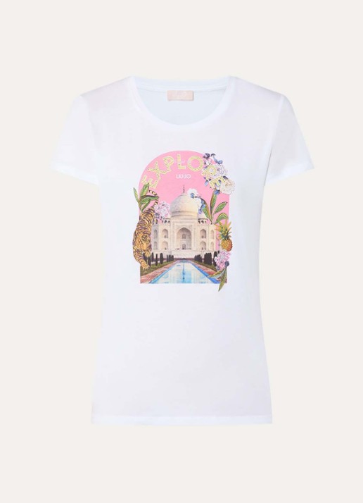 Liu Jo T-shirt met print en strass - voorkant roze