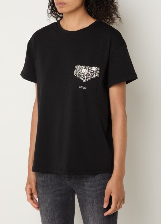 Liu Jo T-shirt met strass en borstzak - detail 2 zwart