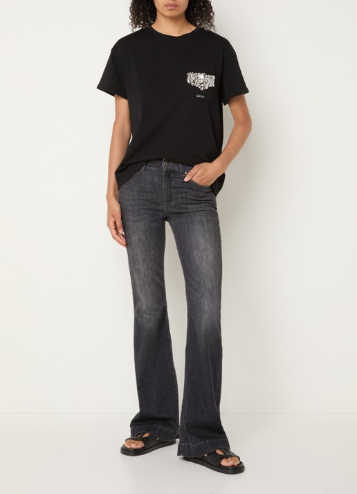 Liu Jo T-shirt met strass en borstzak - voorkant 4 zwart