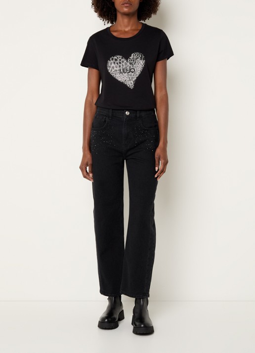 Liu Jo T-shirt met strass - voorkant 4 zwart