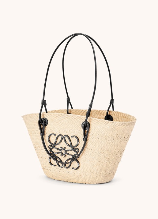 LOEWE Anagram Basket shopper met kalfsleren details - voorkant 5 zwart