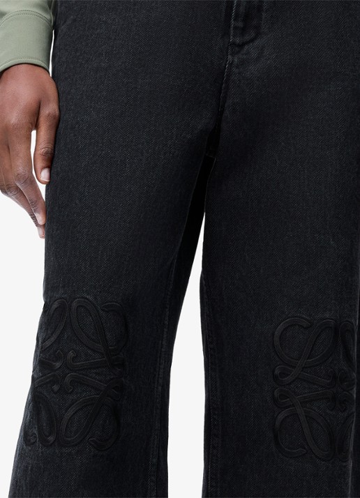 LOEWE Anagram high waist loose fit jeans met logoborduring - detail 4 zwart