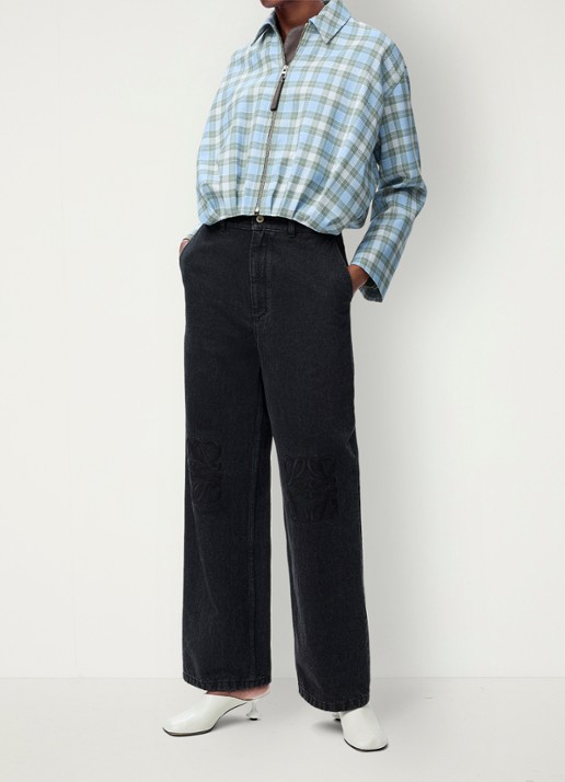 LOEWE Anagram high waist loose fit jeans met logoborduring - voorkant 2 zwart