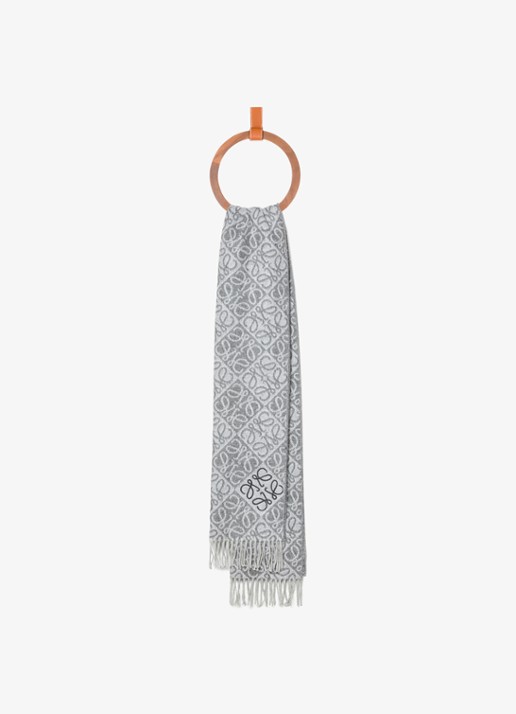LOEWE Anagram sjaal in kasjmierblend met logo 180 x 38 cm - voorkant 3 grijs