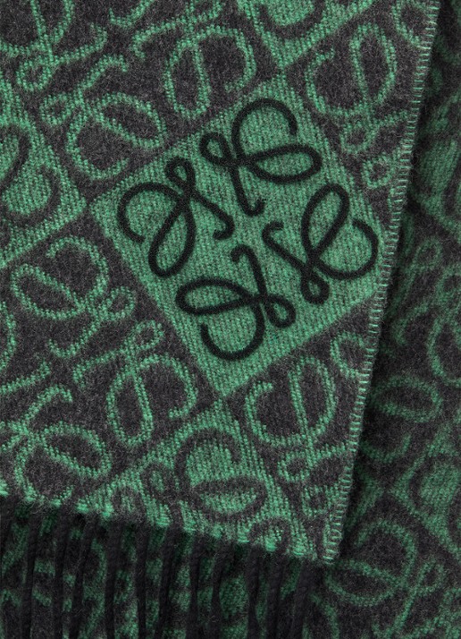 LOEWE Anagram sjaal in kasjmierblend met logo 180 x 38 cm - detail 3 groen