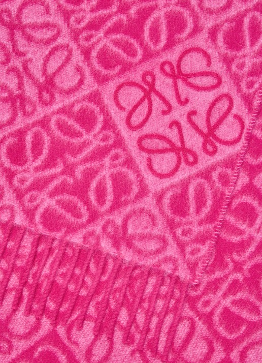 LOEWE Anagram sjaal in kasjmierblend met logo 180 x 38 cm - detail 3 fuchsia