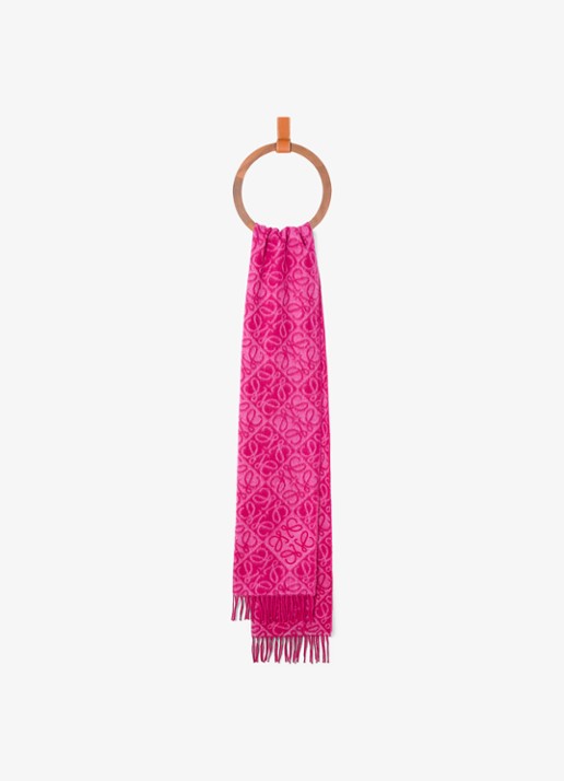 LOEWE Anagram sjaal in kasjmierblend met logo 180 x 38 cm - voorkant 2 fuchsia