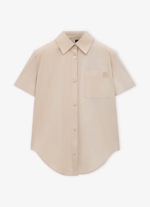 LOEWE Blouse met logoborduring en borstzak - voorkant 5 beige