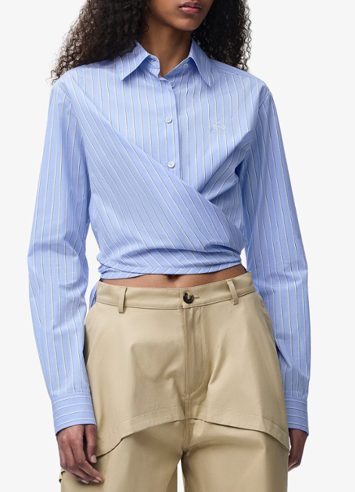 LOEWE Blouse met streepprint en overslag - detail blauw