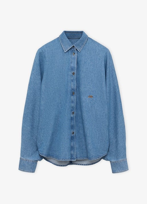 LOEWE Blouse van denim met logoborduring - voorkant 2 indigo