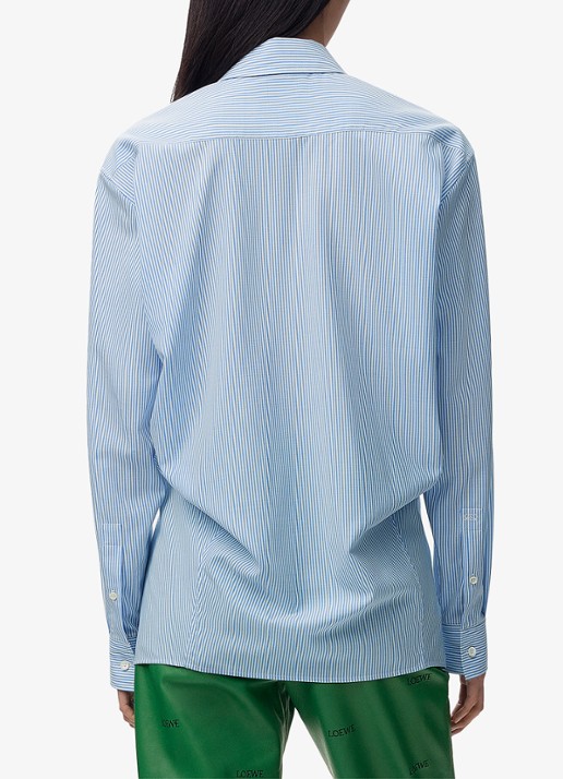 LOEWE Blouse van wol met streepprint - achterkant 3 blauw