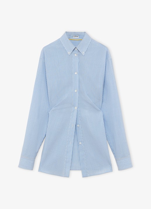 LOEWE Blouse van wol met streepprint - voorkant 4 blauw