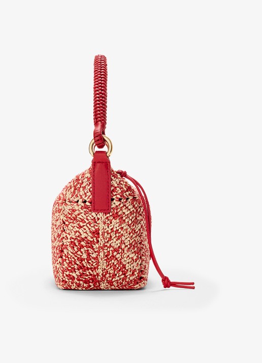 LOEWE Cala Mini handtas van raffia met kalfsleren details - detail 3 rood