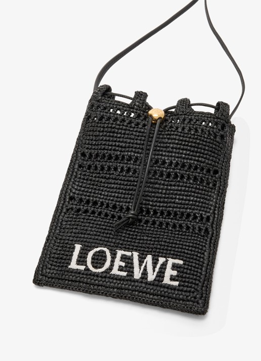 LOEWE Crossbodytas van raffia met logoborduring - detail 4 zwart