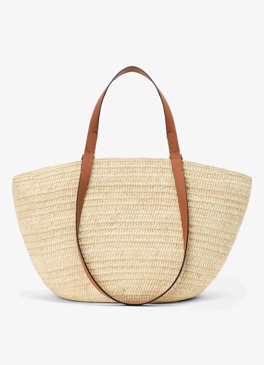 LOEWE Eclipse Medium shopper van raffia met logo - achterkant 6 beige
