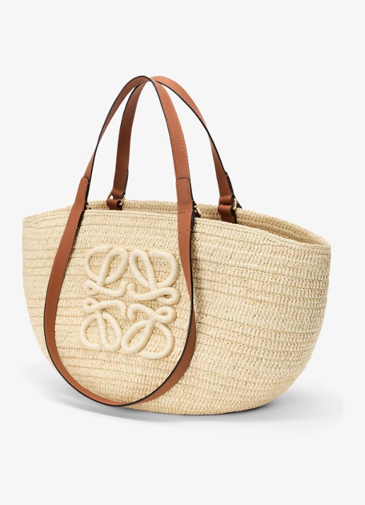 LOEWE Eclipse Medium shopper van raffia met logo - detail beige