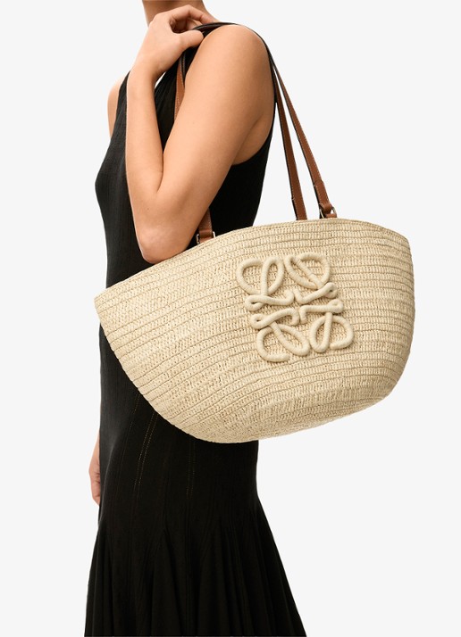 LOEWE Eclipse Medium shopper van raffia met logo - detail 5 beige
