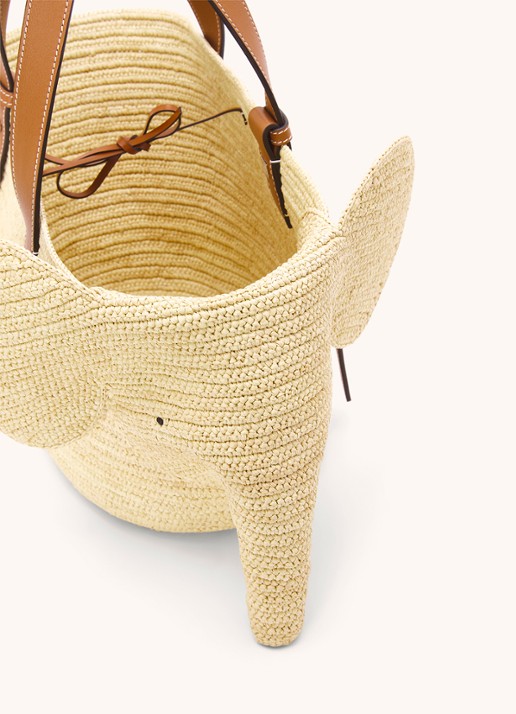 LOEWE Elephant handtas van raffia met kalfsleren details - detail 8 roestbruin