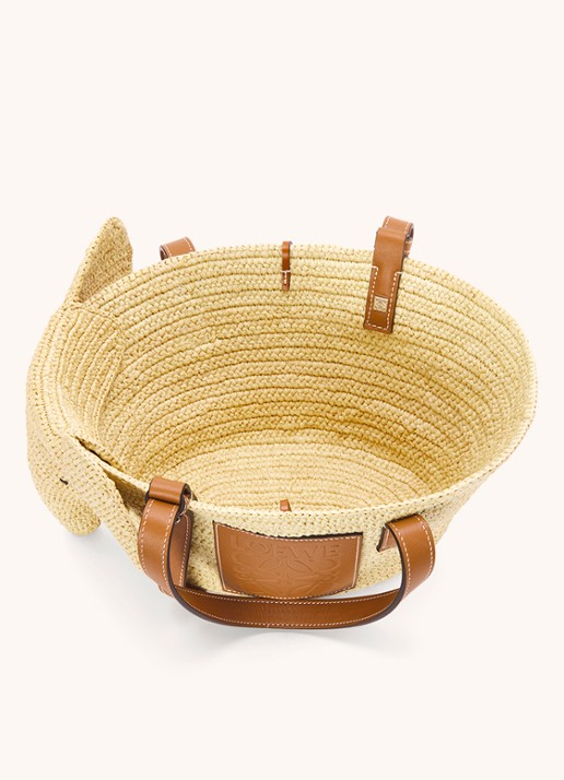 LOEWE Elephant Small handtas van raffia met kalfsleren details - achterkant 4 roestbruin