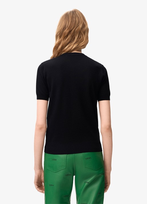 LOEWE Fijngebreide top in wolblend met logoborduring - achterkant 5 zwart