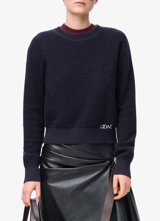 LOEWE Fijngebreide trui van wol met logo - detail 2 donkerblauw