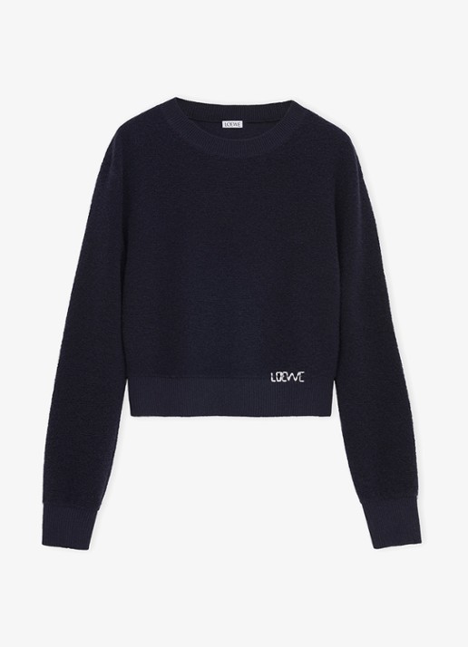 LOEWE Fijngebreide trui van wol met logo - voorkant 4 donkerblauw