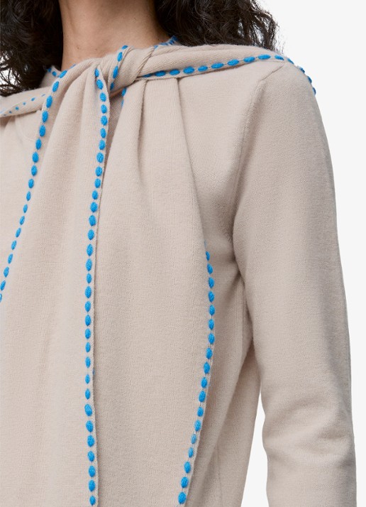LOEWE Fijngebreide trui van wol met sjaalkraag - detail 5 beige