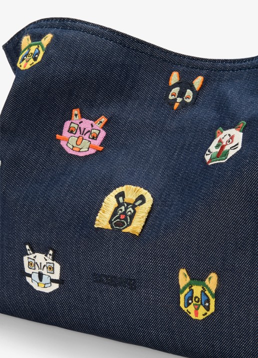 LOEWE Flamenco Cats M clutch van denim met kalfsleren details - detail 8 donkerblauw