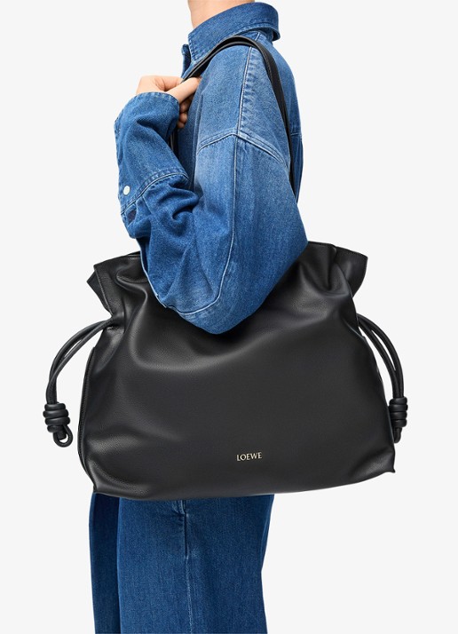 LOEWE Flamenco Large clutch van kalfsleer - voorkant 7 zwart
