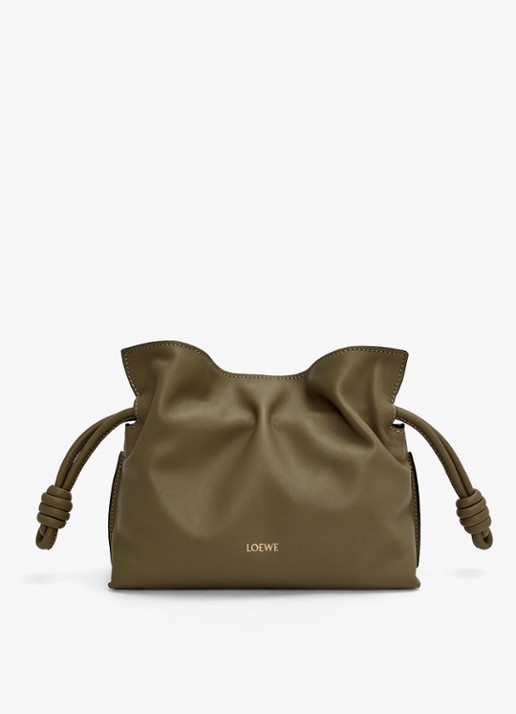 LOEWE Flamenco Mini clutch van kalfsleer - voorkant donkerkhaki