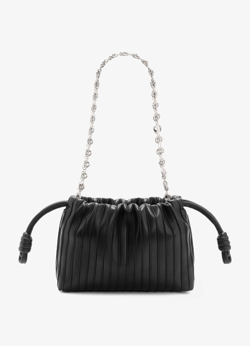 LOEWE Flamenco Pleated Mini schoudertas van kalfsleer - achterkant zwart