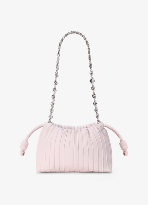 LOEWE Flamenco Pleated Mini schoudertas van kalfsleer - achterkant 8 lichtroze