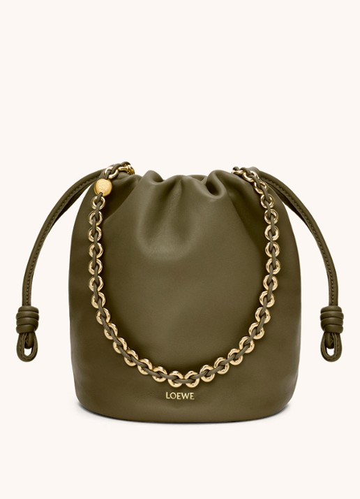 LOEWE Flamenco Purse Bucket crossbodytas van lamsleer - voorkant 2 bronsgroen